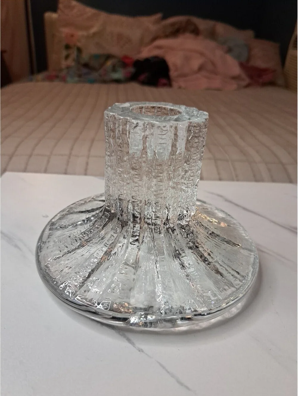Vtg Timo Sarpaneva Littala Finnish Bolero Textured Art Glass Ice Candlestick